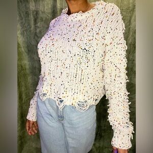 White Crocheted Sweet Generis Colorful Cropped Sweater